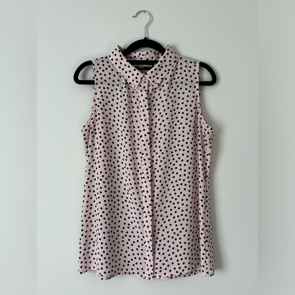 Karl Lagerfeld. Pink Polkadot Sleeveless Top. Small.
